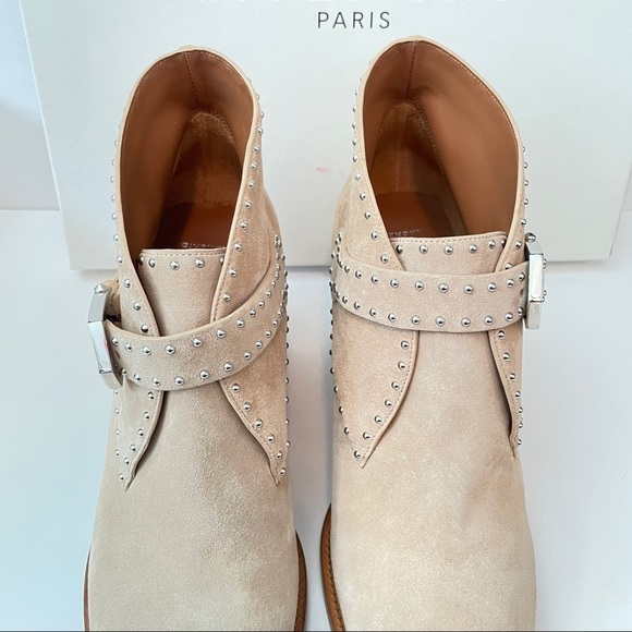 GIVENCHY Elegant Studded suede ankle boots Nude Western bootie southwest - Picture 11 of 16